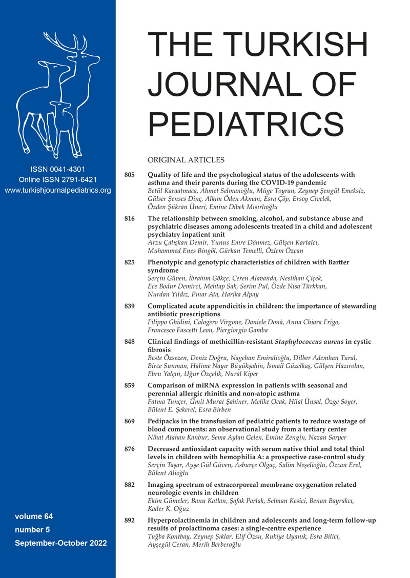 The Turkish Journal of Pediatrics 2022; 64(5) Cover
