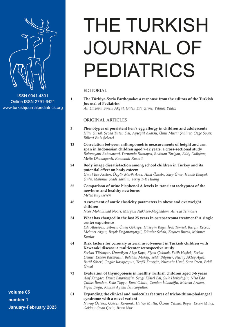 The Turkish Journal of Pediatrics 2023; 65(1) Cover